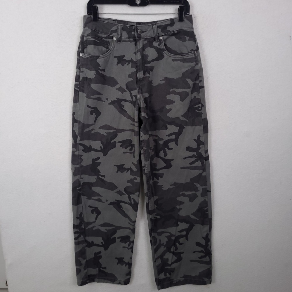 Vans Sirelle Baggy Fit Pants Womens 28 Grey Camo Streetwear Skater Wide Leg